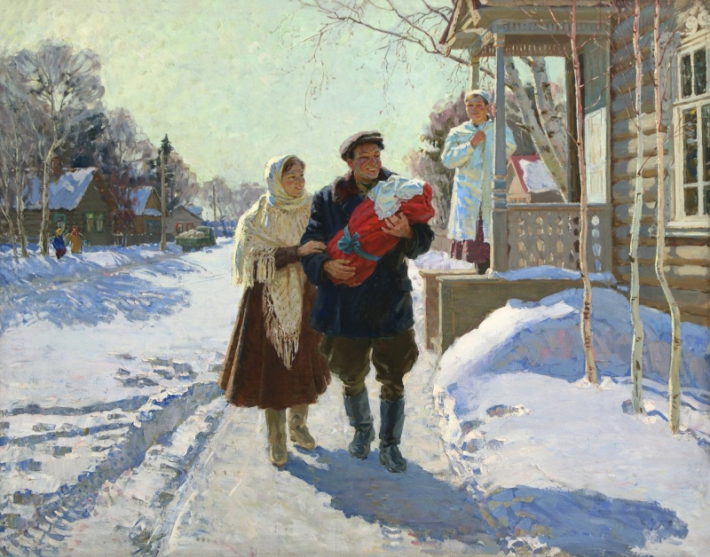 هنرمند شوروی نیکلای اووچینیکوف 1918-2004- نوزاد به خانه می رود